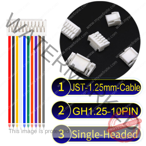 JST GH1.25mm 10-Pin Single-Headed 28AWG PVC Cable