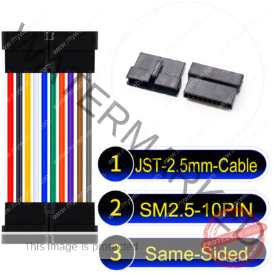 JST 2.5mm SM2.54 10Pin Female Same-Side-Head Cable