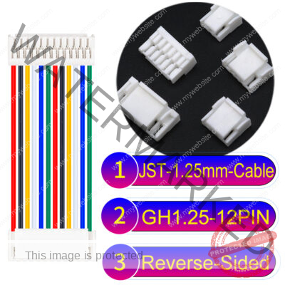 JST GH1.25mm 12-Pin Reverse-Side-Head 28AWG PVC Cable