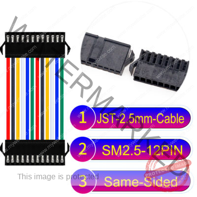 JST 2.5mm SM2.54 12Pin Male Same-Side-Head Cable