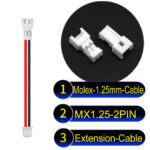 Molex MX1.25mm Picoblade 2-Pin Male Female Extension Cable 28AWG UL1571 Cable