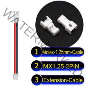 Molex MX1.25mm Picoblade 2-Pin Male Female Extension Cable 28AWG UL1571 Cable