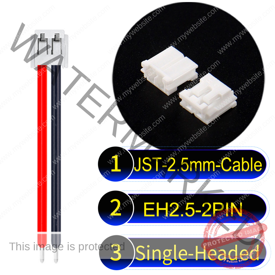 JST EH2.5 2-Pin Single-Headed 2.5mm PVC Cable