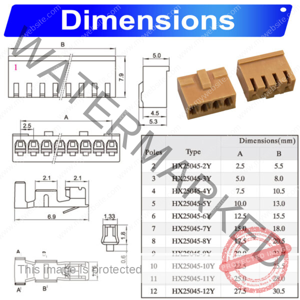 JAE2.5 2.5mm housing 2P 3P 4P 5P 6P 7P 8P 9P 10P 12P