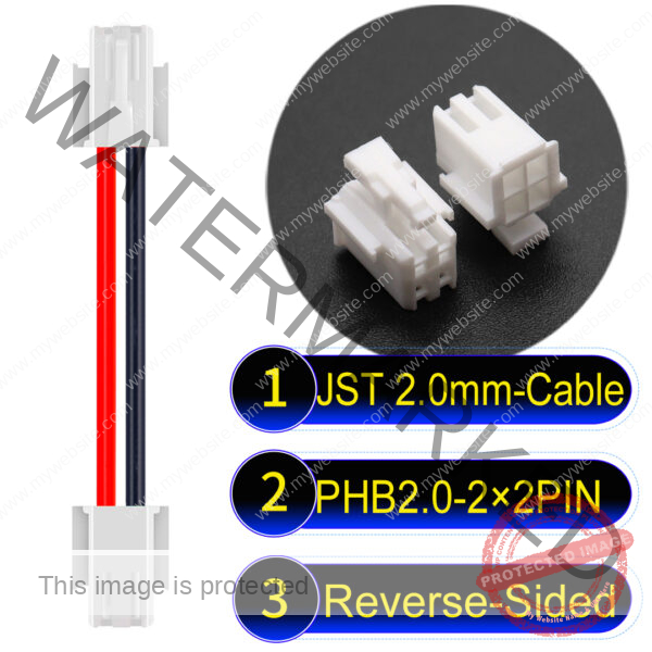 JST PHB2.0 Dual Row with Belt Lock 2×2PinReverse-Side-Headd Cable