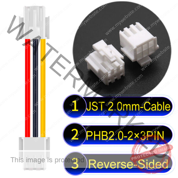 JST PHB2.0 Dual Row with Belt Lock 2×3PinReverse-Side-Headd Cable