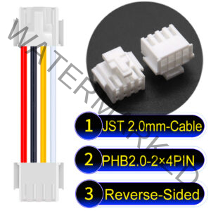 JST PHB2.0 Dual Row with Belt Lock 2×4PinReverse-Side-Headd Cable