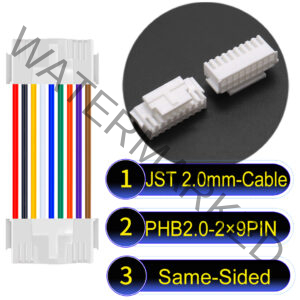 JST PHB2.0 Dual Row with Belt Lock 2×9Pin Same-Side-Head Cable