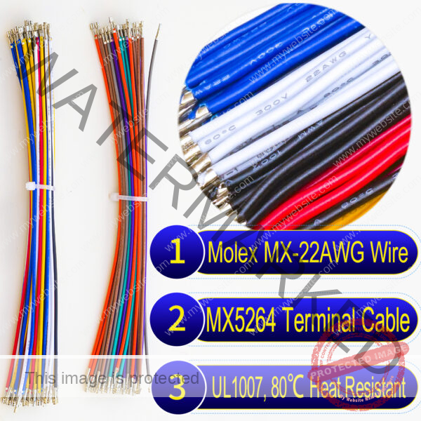 Molex KK 254 2.5mm pre-crimped terminal cable 22AWG PVC wire