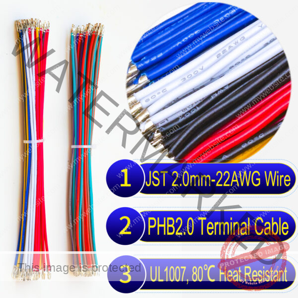 JST PHB locking 2.0mm terminal cable with 22AWG UL1007 PVC wire