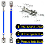 6.3mm spade terminals Cable both sided Blue